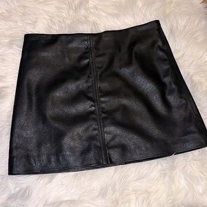 Black leather mini skirt